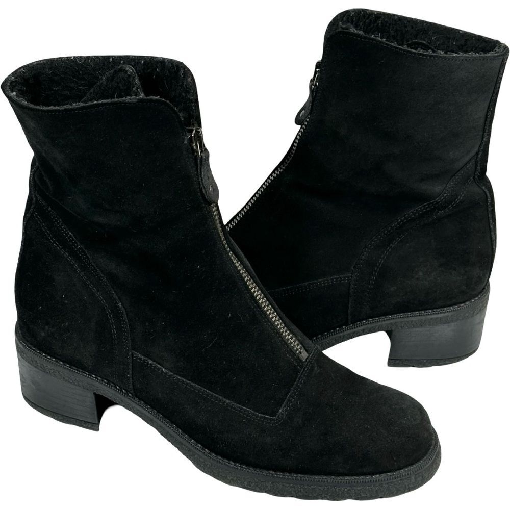 Aquatalia Black Suede Leather Zip Up Block Heel Waterproof Ankle Boots Size 8